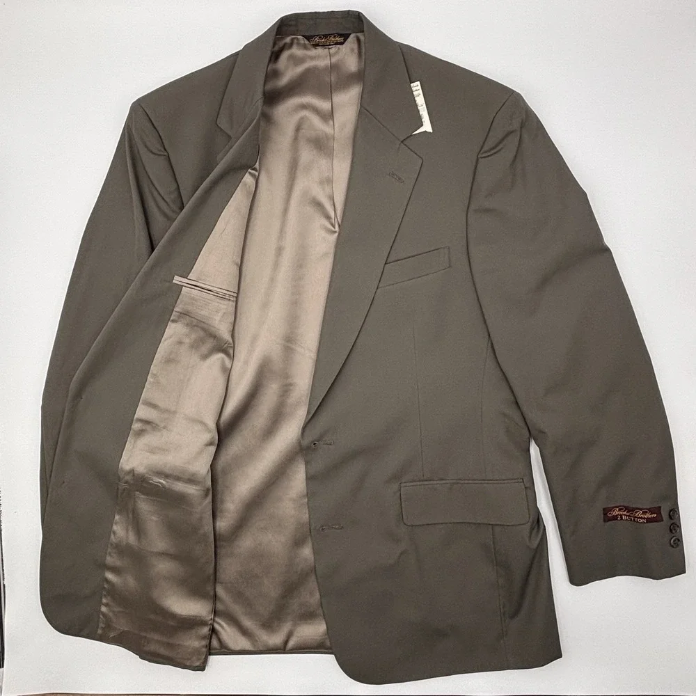 Brooks Brothers Mens 44L 2 Button Blazer Sport Coat Olive Green Taupe 1254-J4CJ